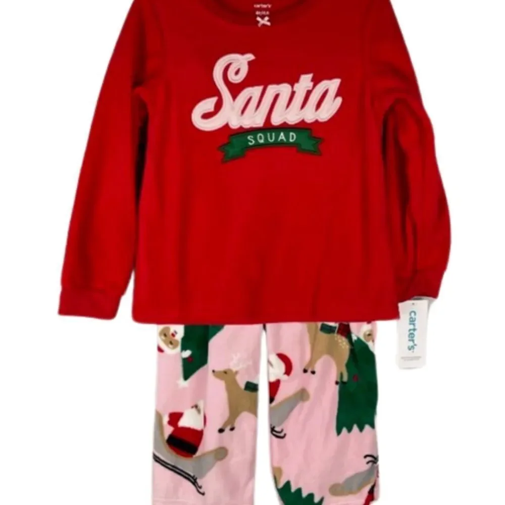 Carter's 2-Piece Santa Squad Fleece Pajamas Christmas, holidays Reindeer Red